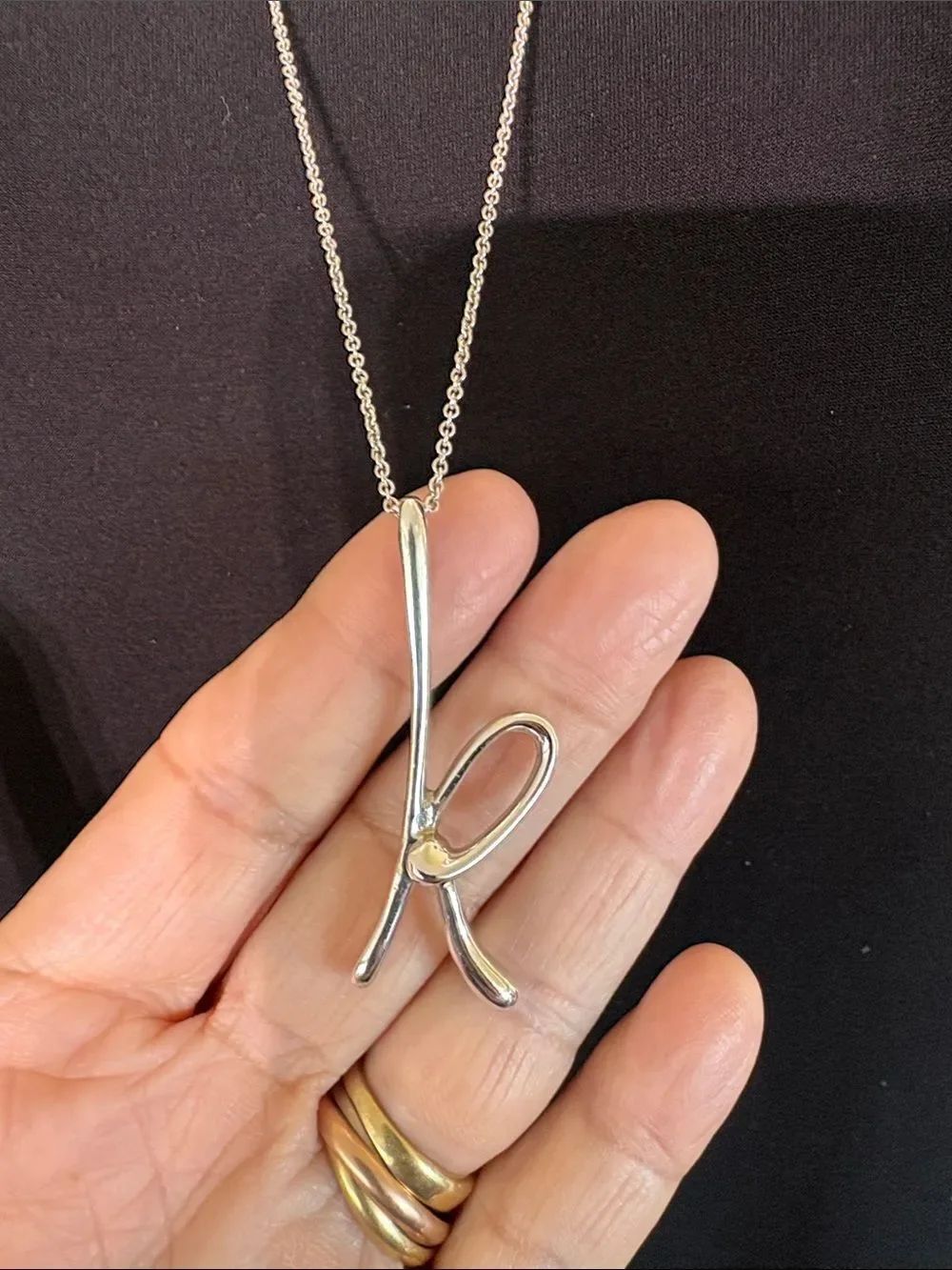 Tiffany & Co. Elsa Peretti Rare Sterling Silver “K” Initial Pendant 30” Necklace - Picture 3 of 12